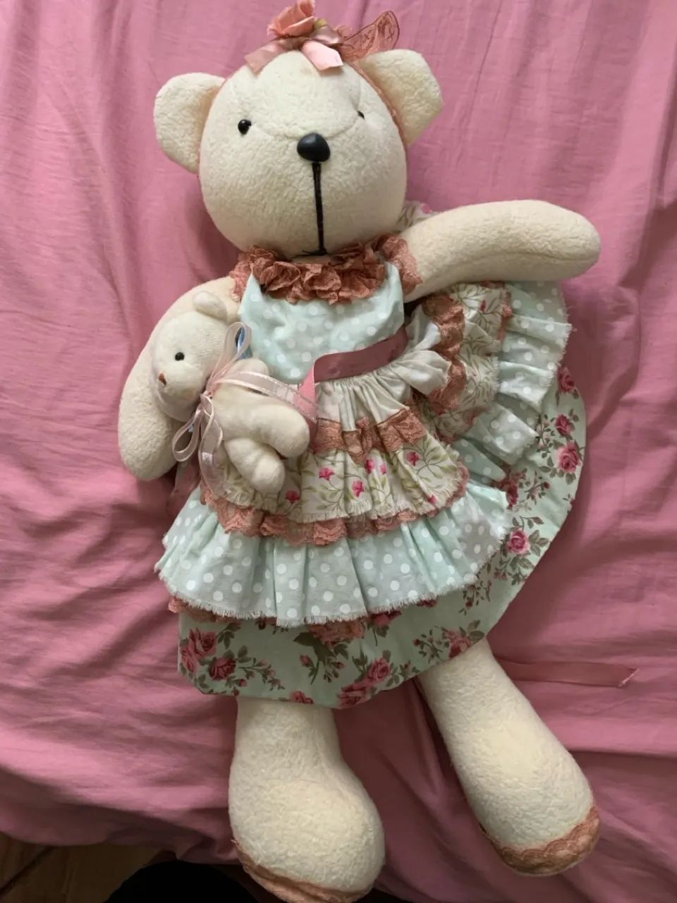 Lote bonecas de pano + urso mamãe/bebê - Foto 5