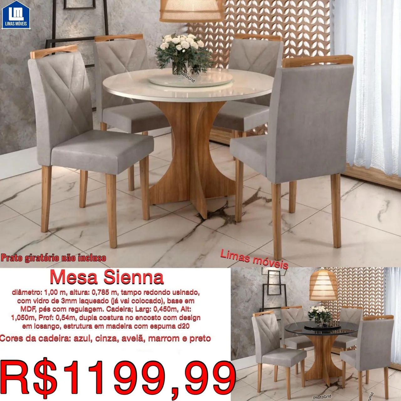 Mesa Siena com 6 Cadeiras - Cores Variadas