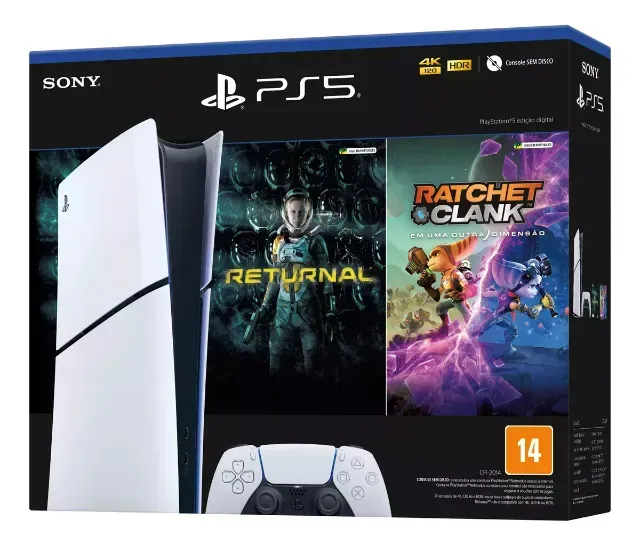 PS 5 Digital Slim 1TB + 2 Jogos + Controle DualSense (Lacrado na Caixa com Nota Fiscal)