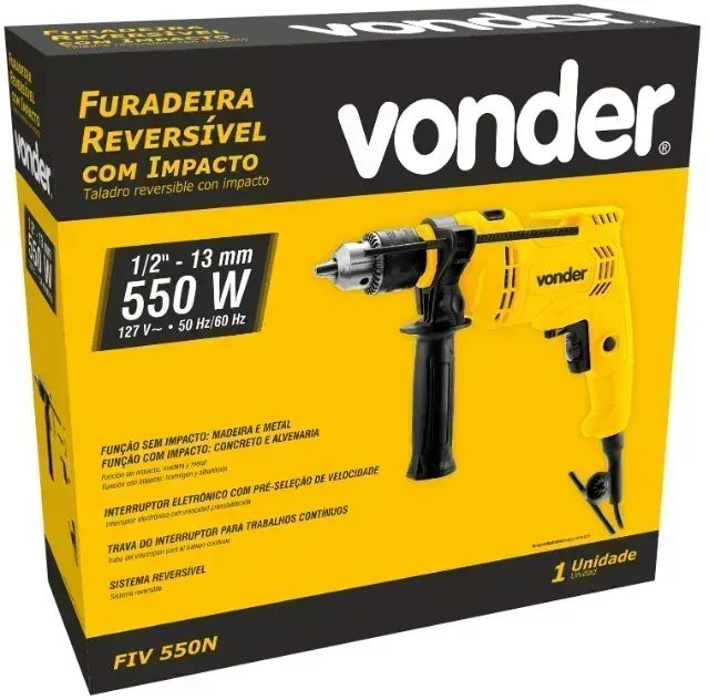 Furadeira com Impacto Reversível 550w Profissional 1/2" FIV550N Vonder