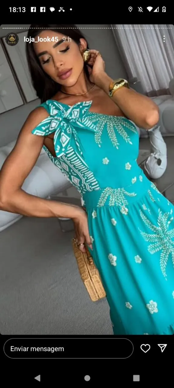 Vestido Azul Tropical Detalhe Laço