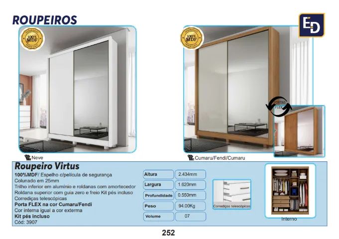Guarda Roupa MDF porta de correr Solteiro 1.70cm - Foto 2