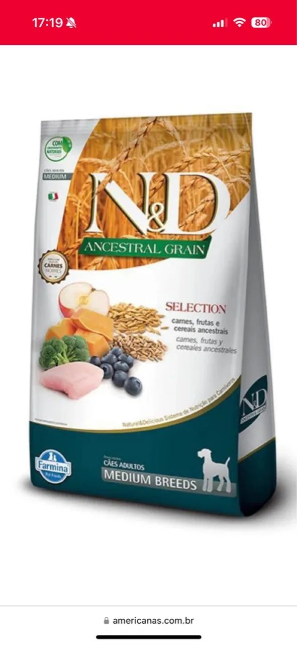 Ração N&D Ancestral Grain Medium Breeds para cães adultos