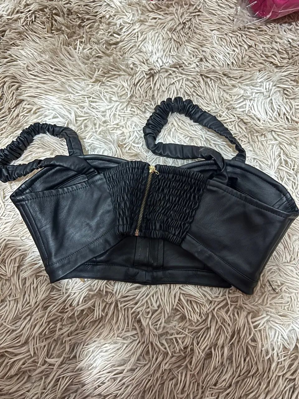 Top Corset de Couro Sintético Preto - Foto 2