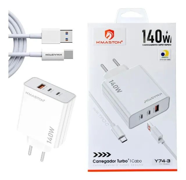 Carregador Turbo 140w + Cabo Usb-c Celular Hmaston Anatel y74-3 Loja Coimbra - Foto 2