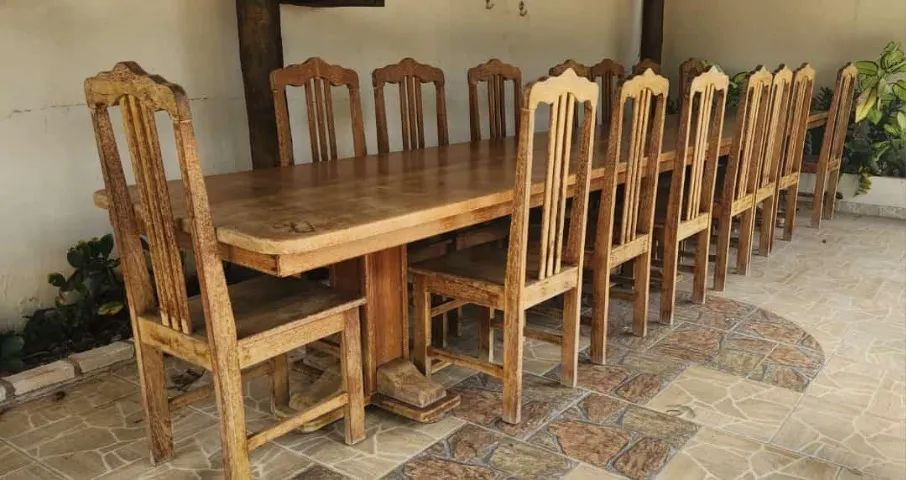 Mesa e cadeiras de madeira angelin pedra - Foto 4