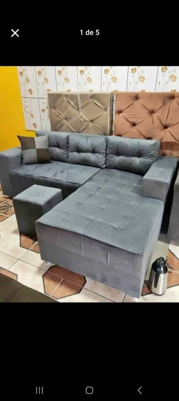 Sofá cheyse de 3 lugares modular em tecido suede - Foto 2
