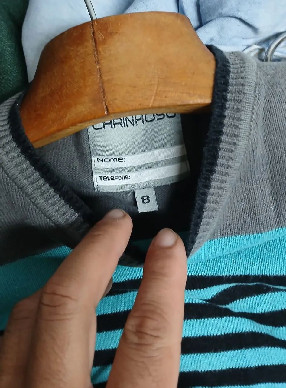 Kit Camisa de Botão e Blusa de Lã Infantil Tamanho 8 - Foto 4