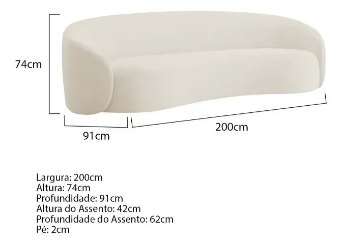 SOFÁ CURVO 3 LUGARES ORGÂNICO AMSTERDÃ - TECIDO BOUCLE - Foto 2