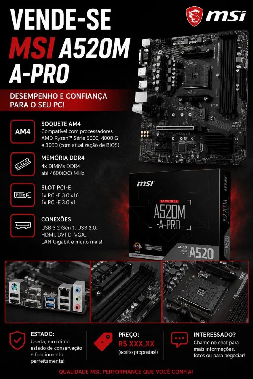 Vendo placa mãe A520m A-PRO