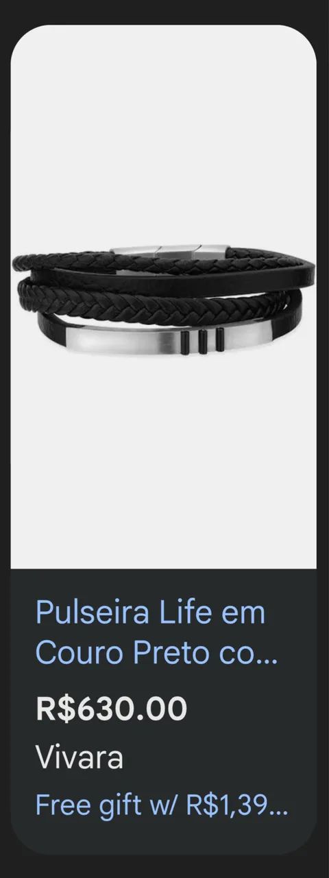 Pulseira Couro Preto com Aço - Linha Life Vivara  - Foto 4