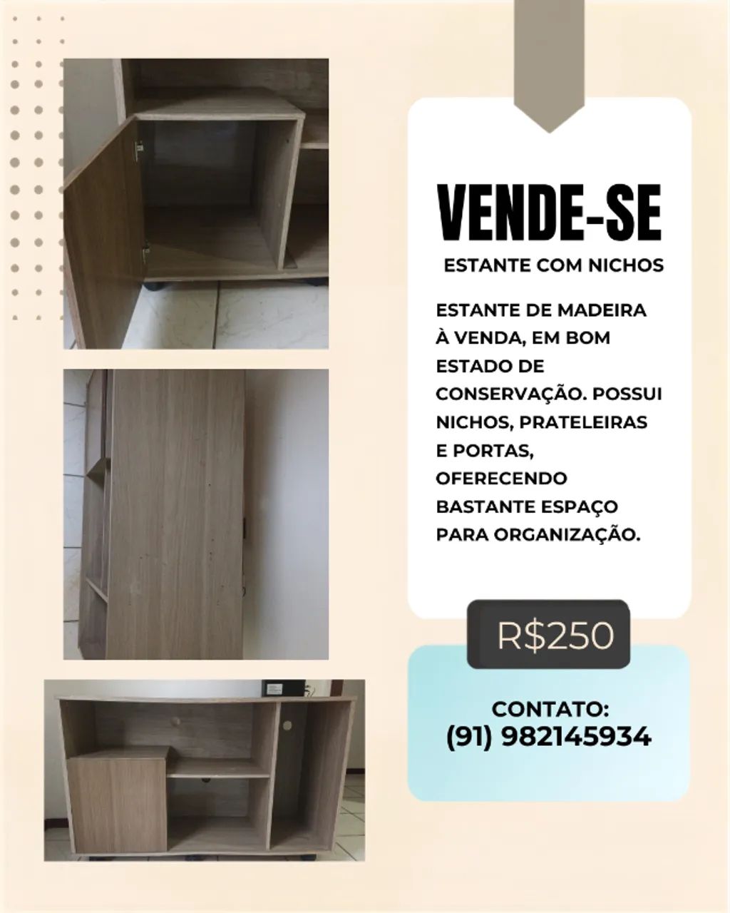 Estante de Madeira com Nichos