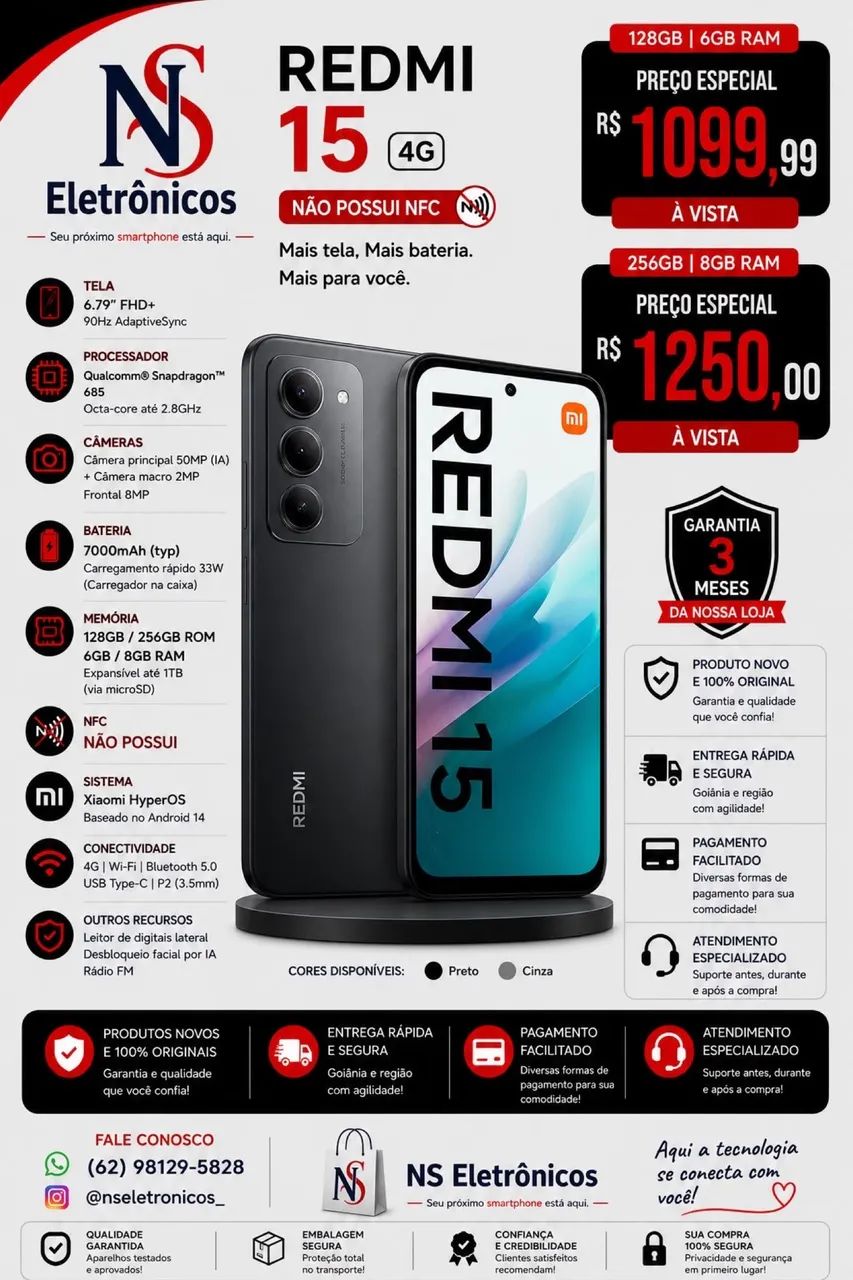 Celular Redmi 15 4G 128/06 Lacrado Entregamos Grátis