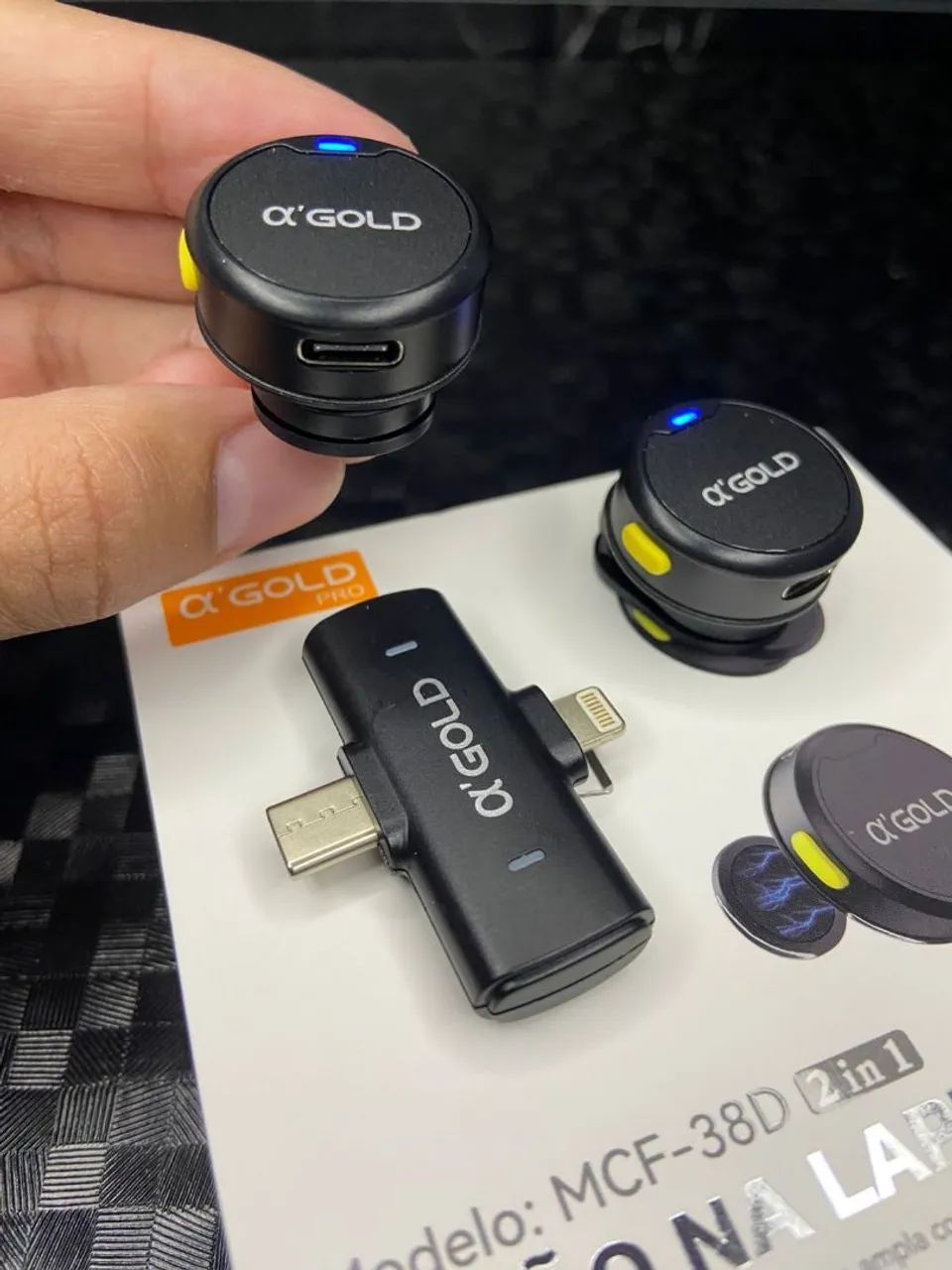 Microfone de lapela sem fio - tipo C e Lightning- chama 