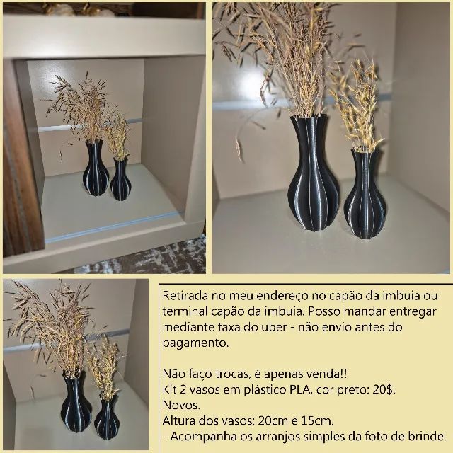 2 vasos em plástico PLA pretos novos