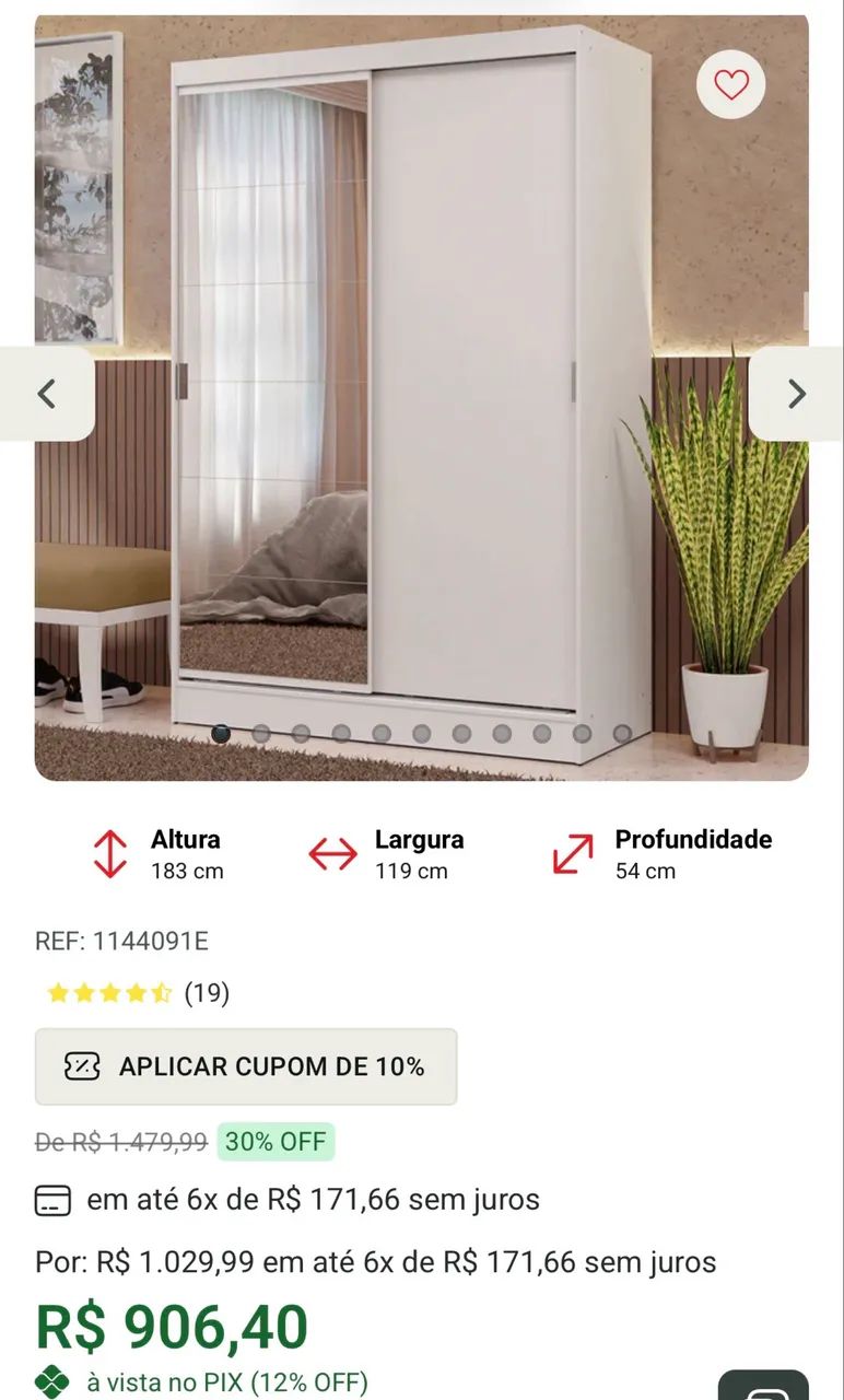 Guarda roupa seminovo com espelho 