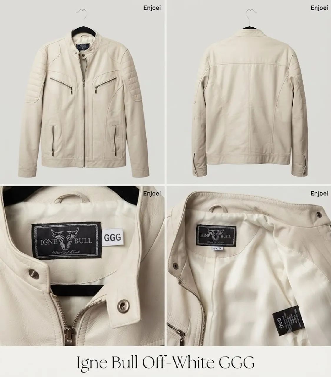 Jaqueta de couro legítimo , marca Igne Bull, cor off white 