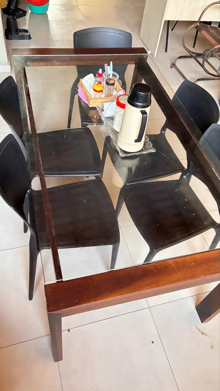 Mesa Retangular Madeira Vidro
