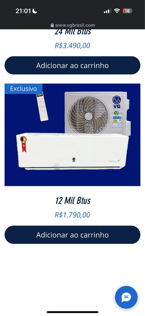 Ar Condicionado VG 12.000 BTUs e 24.000 BTUs Inverter - Ótimo Estado 