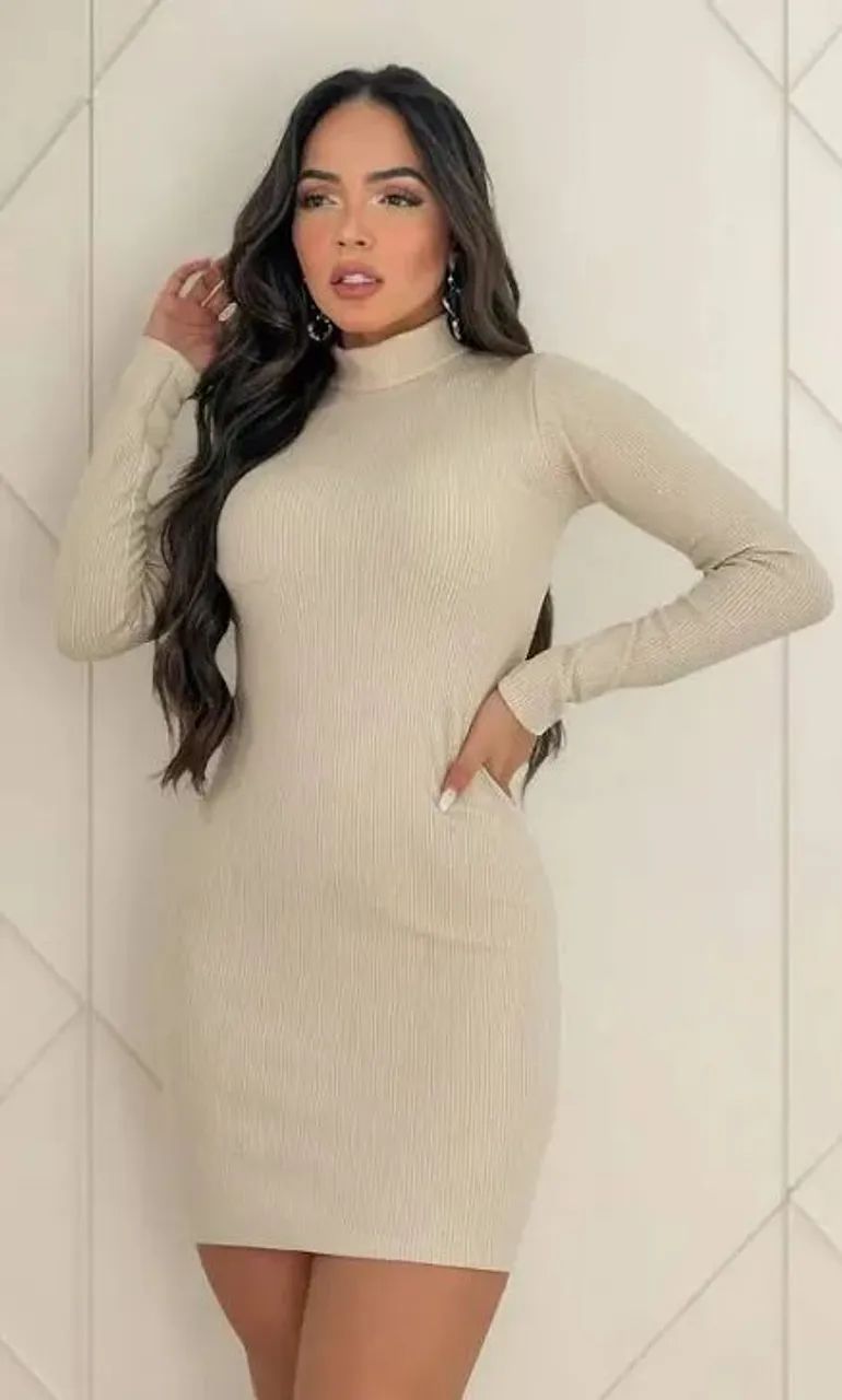 Vestido bege canelado