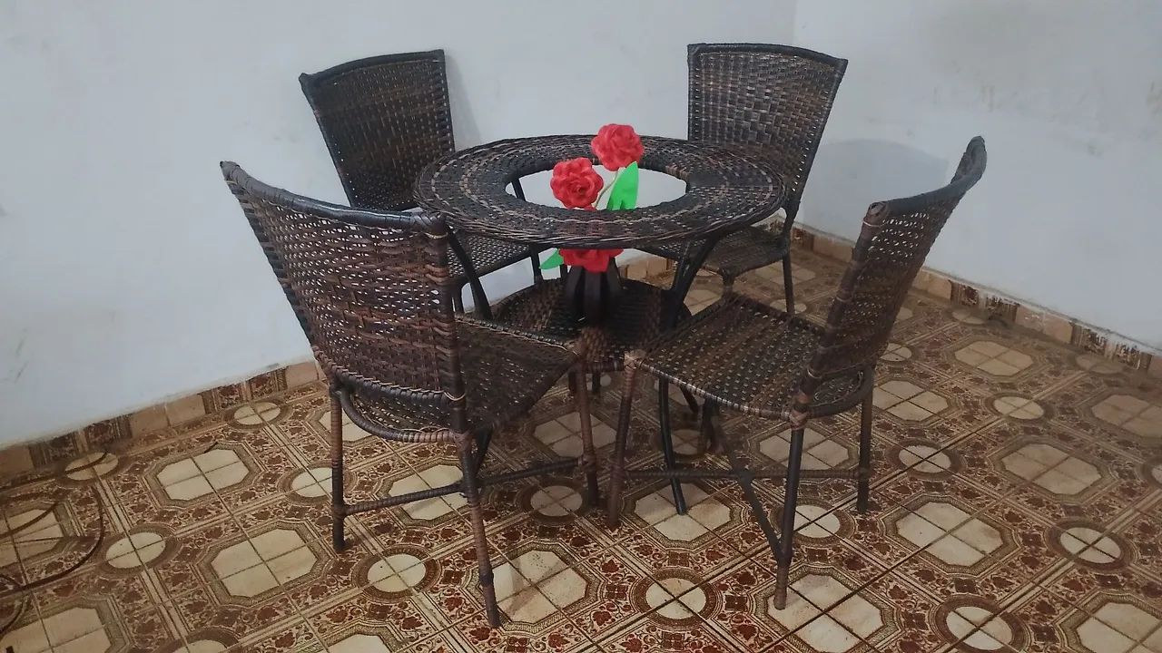 Jogo de mesa de vime sintético 