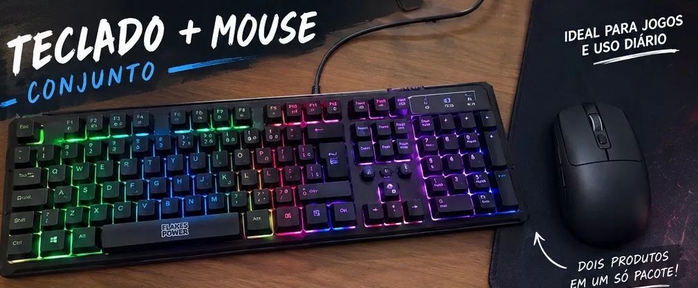 Teclado Gamer Flakes Power + Mouse  | Conjunto 