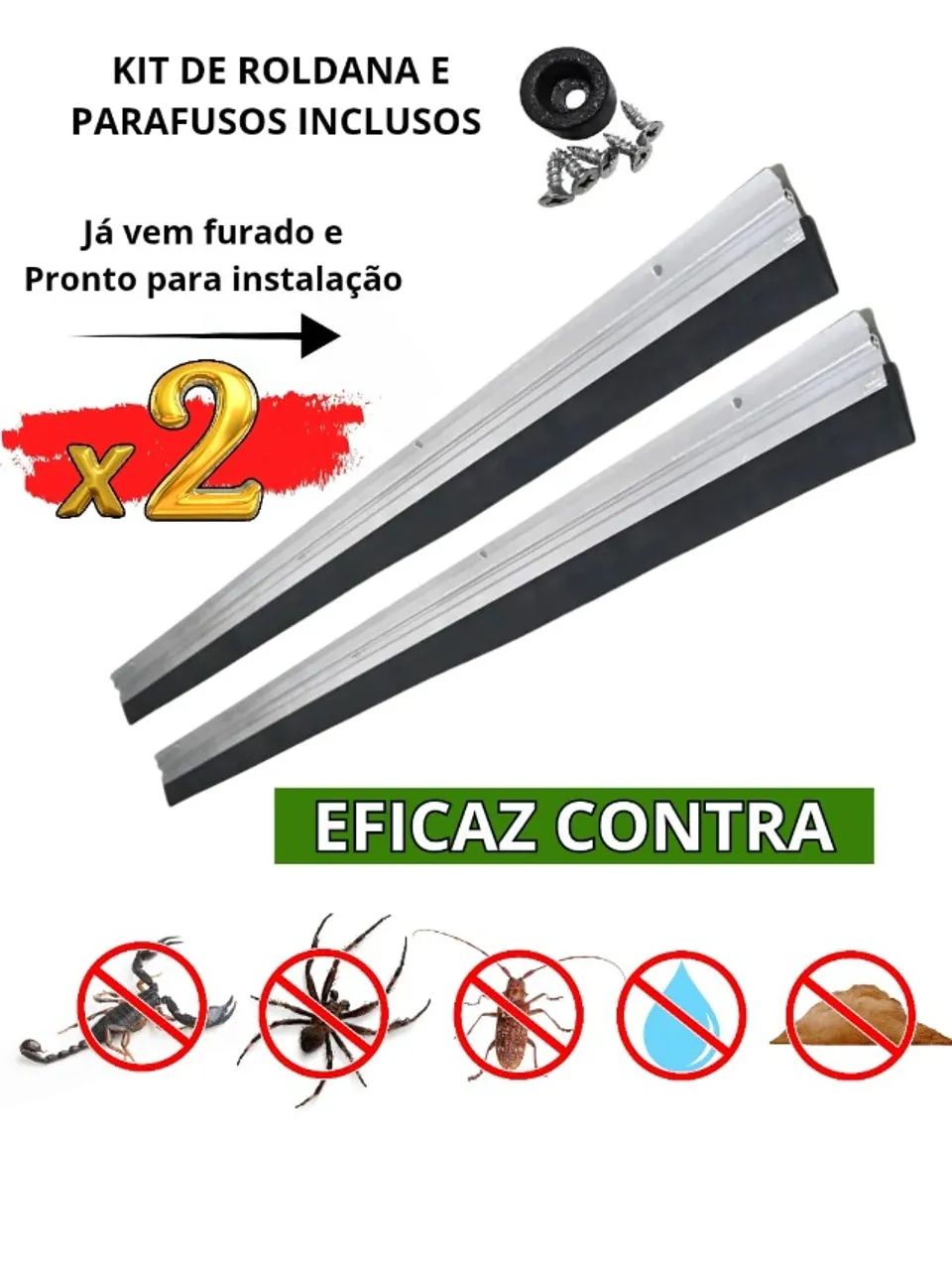 Vedante Porta 80cm Kit com 2 Peças Rodinho Veda Porta em Alumínio Reforçado - Foto 4