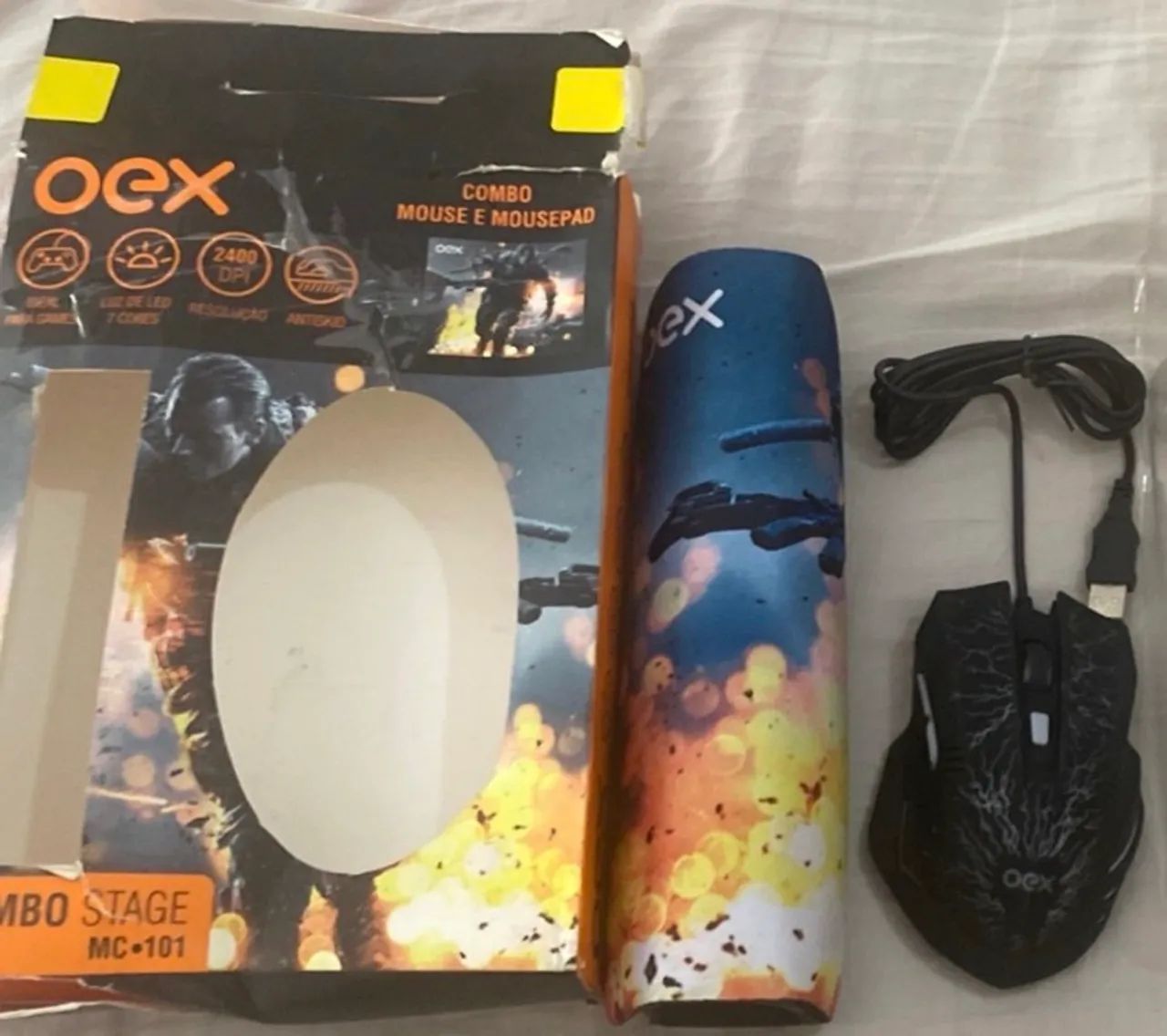 Kit Gamer OEX Stage Com Mouse Óptico 2400 DPI MC101 e Mousepad Preto - Foto 5
