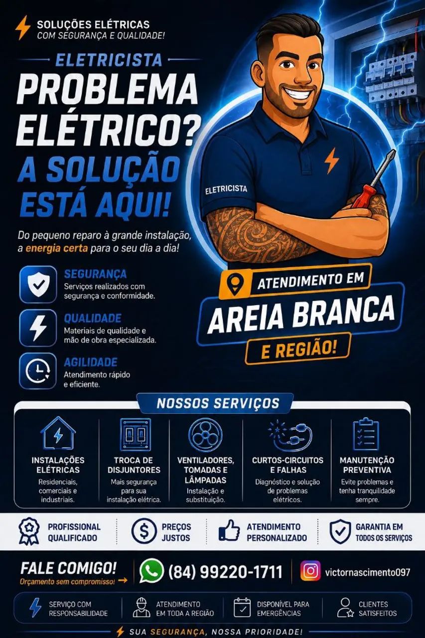 Instalações e reparos elétricos prediais e residencial.