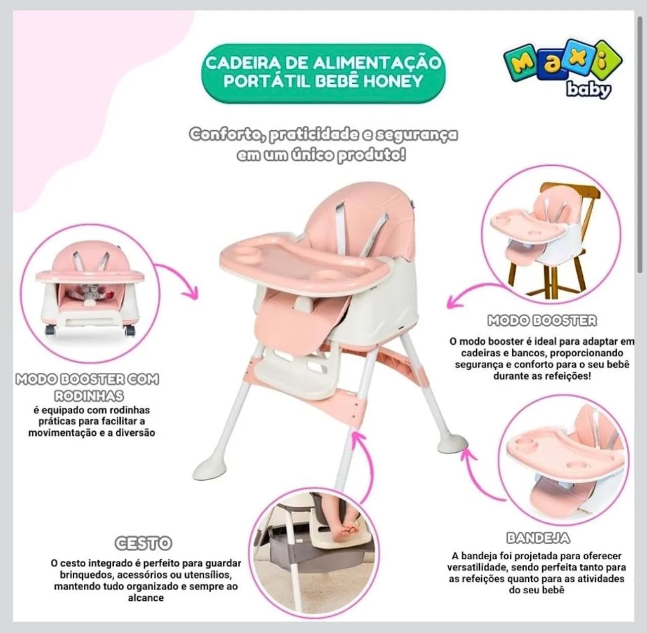 Cadeira de Alimentação - Rosa - Excelente Estado - Foto 5