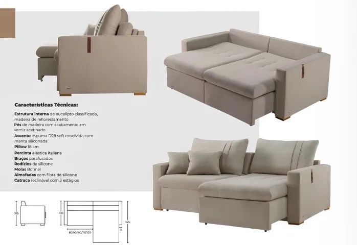 Sofá Cama Retrátil Lugano 2,30 Linho Cinza419420930510704641