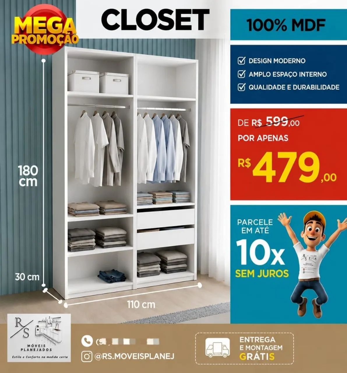 Promoção de closet 100% MDF 