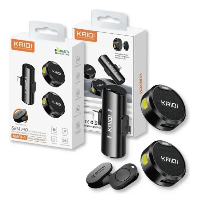 [Novo] Microfone Lapela KAIDI KMF4-A com conexão Iphone e Tipo C