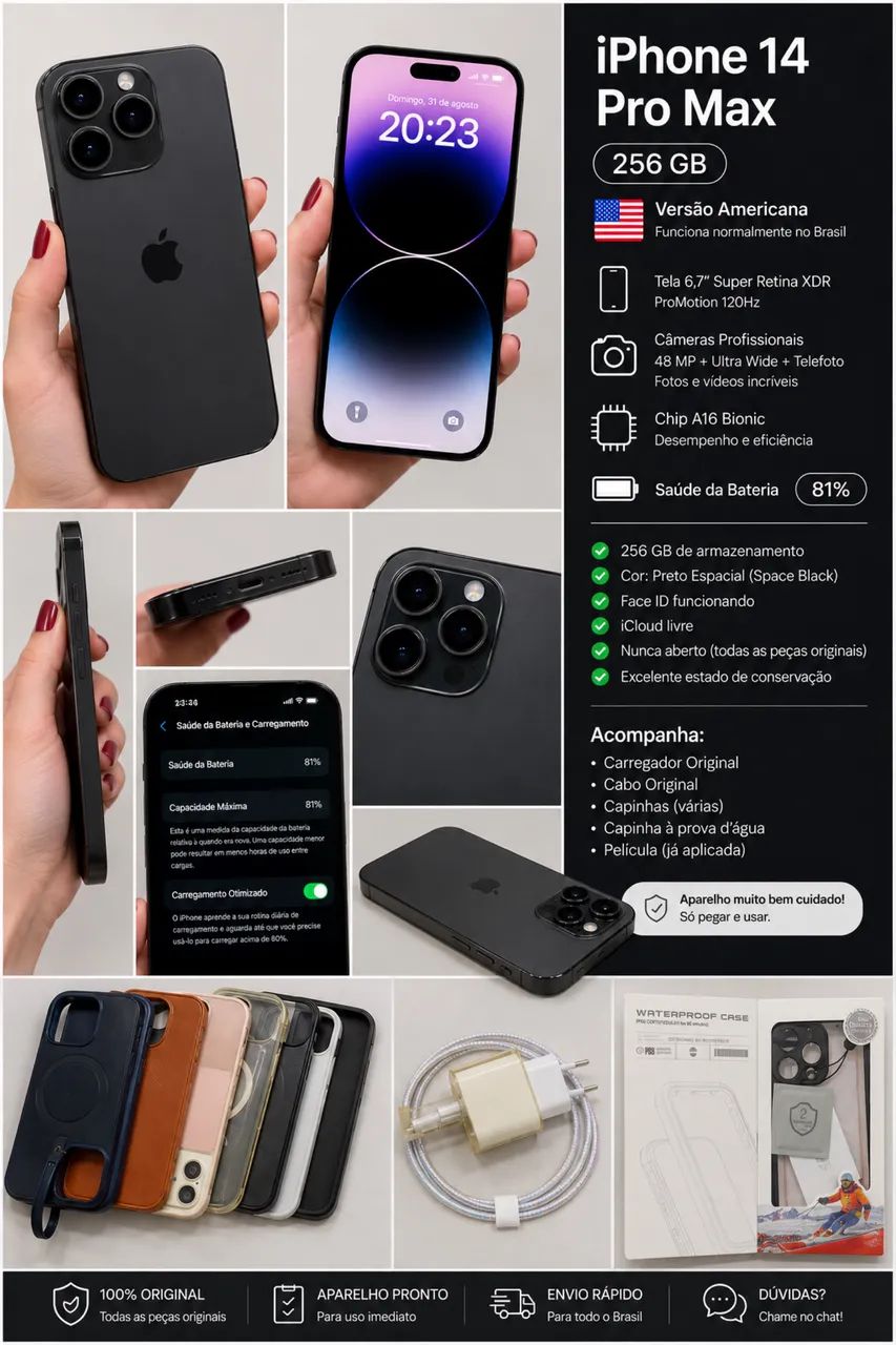 iPhone 14 Pro Max 256GB ? Preto Espacial - Celulares e Smartphones