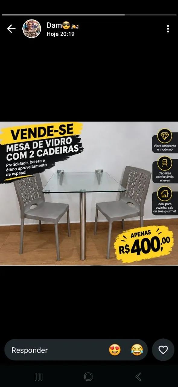 Mesa vidro ! 2 cadeiras 