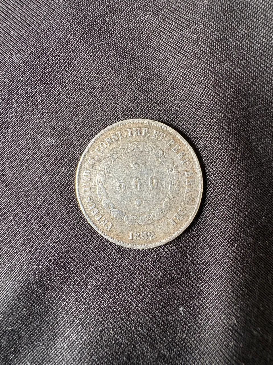 Moeda de prata imperial 1852 500 Réis