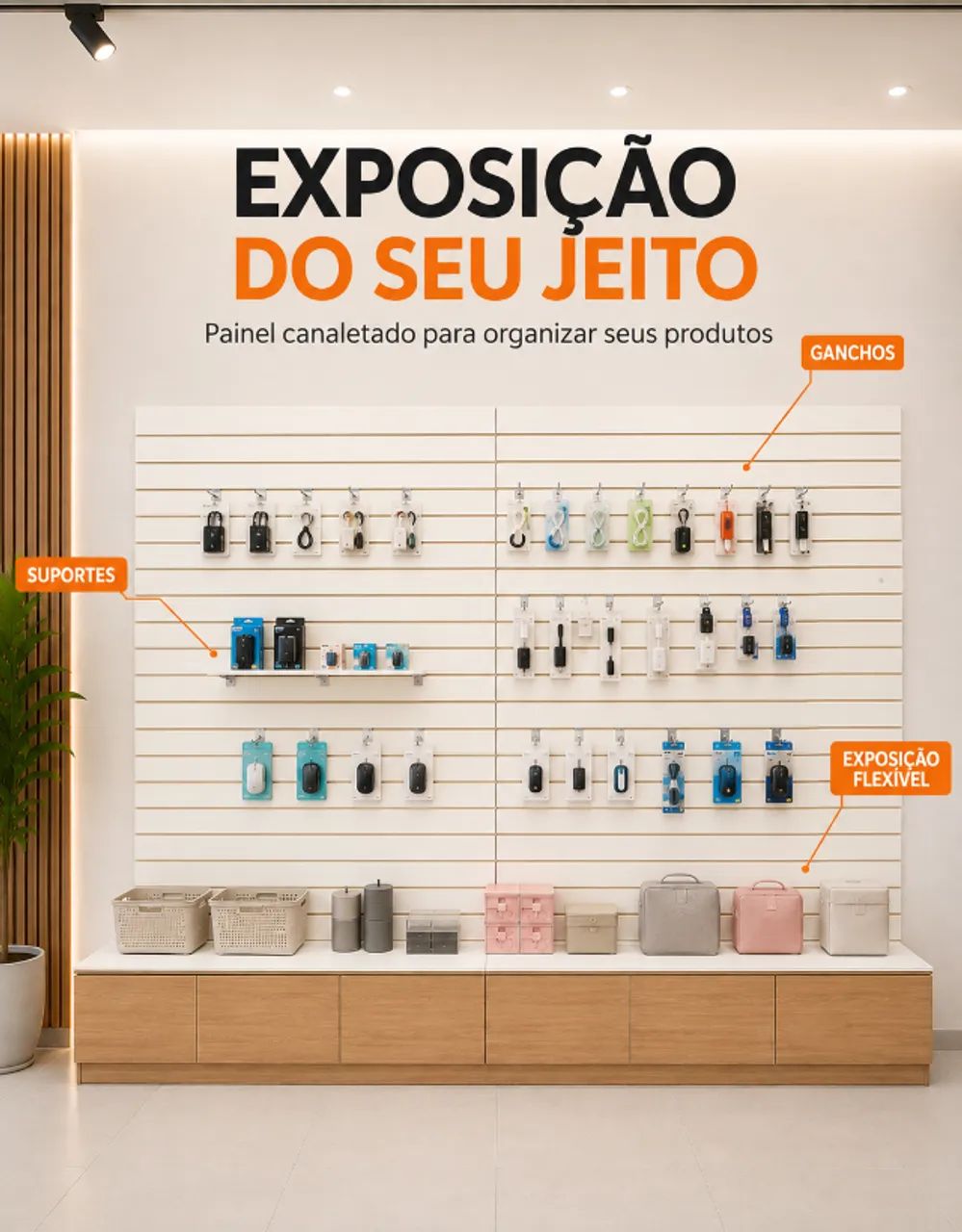 Expositor para Loja em MDF com Painel Canelado + Ganchos - Foto 3