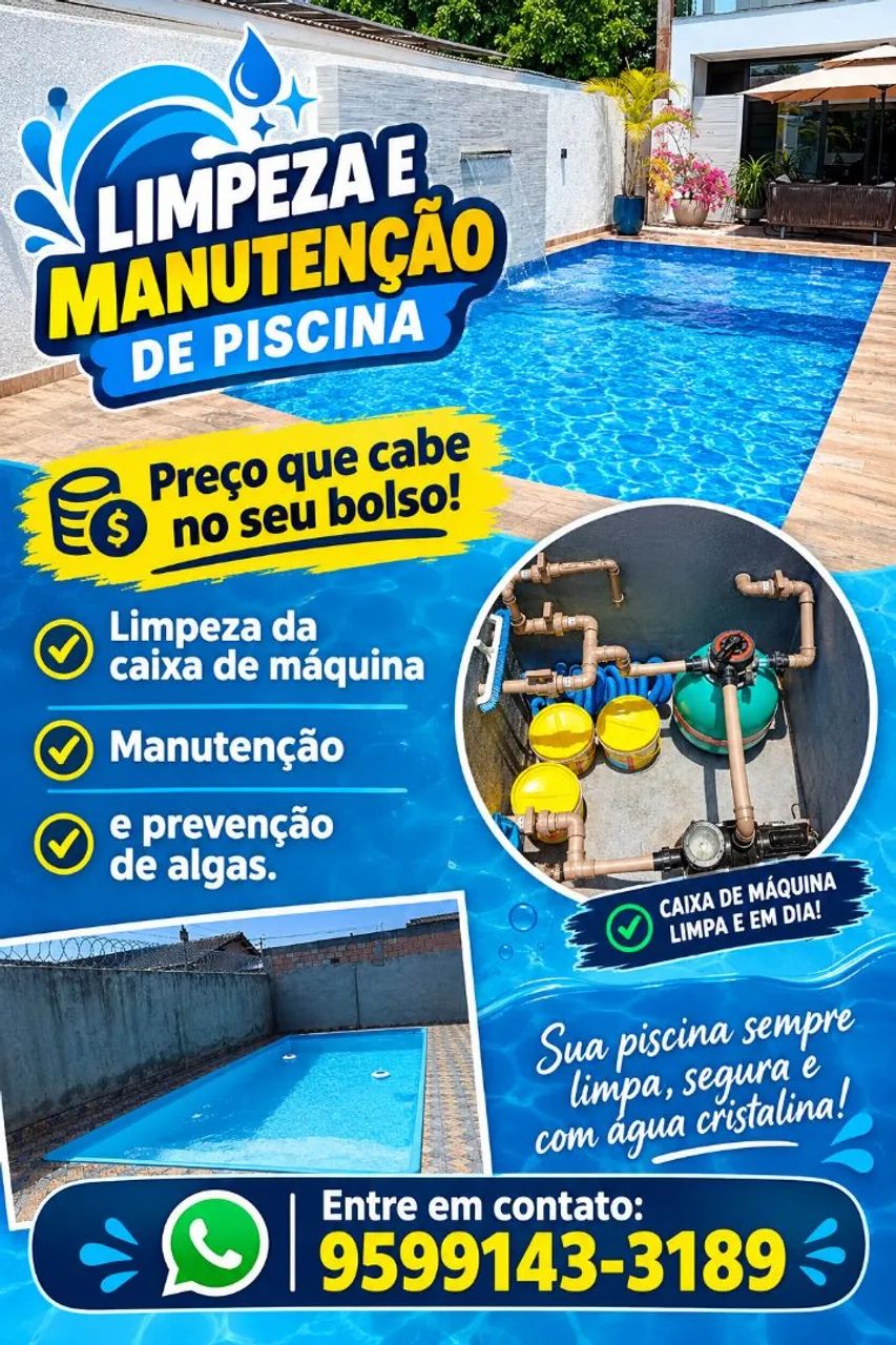 Limpeza e manutenção de piscina.