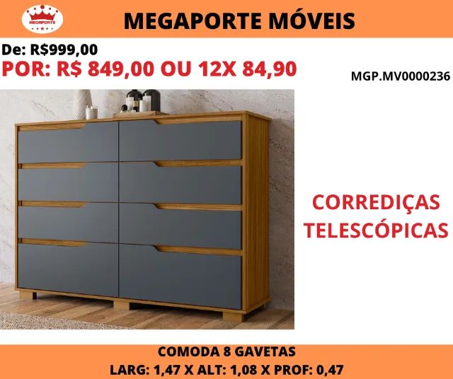 Cômoda Georgia 8 Gavetas 1,47M
