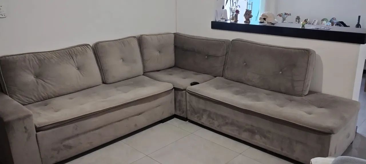 Sof á de Canto Cinza em Suede - Foto 2