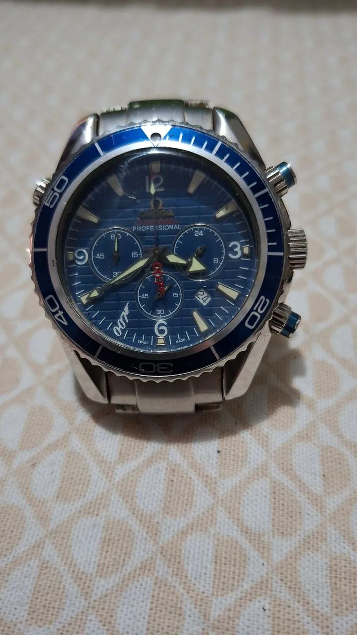 Relógio Ômega mod. 007 fio Azul todo funcional