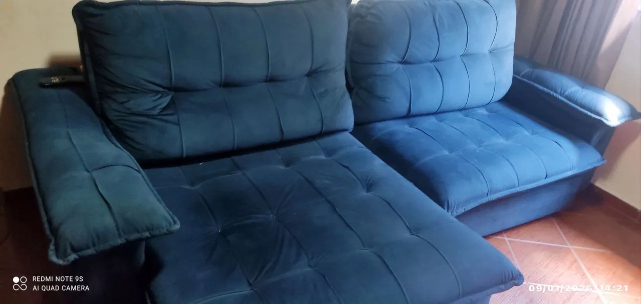 Sofá cama modular veludo azul 