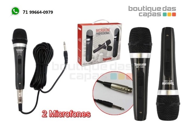Microfone Duplo 2 microfones Com Fio Profissional Metal Tomate Mt-1003 - 2 microfones - Foto 2