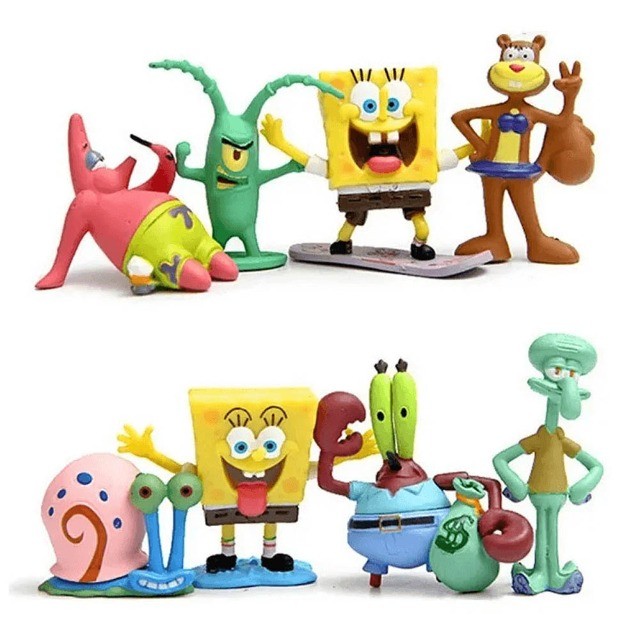 Bonecos Bob Esponja Patrick Lula Molusco Siriguejo Plankton Coleção 8pcs