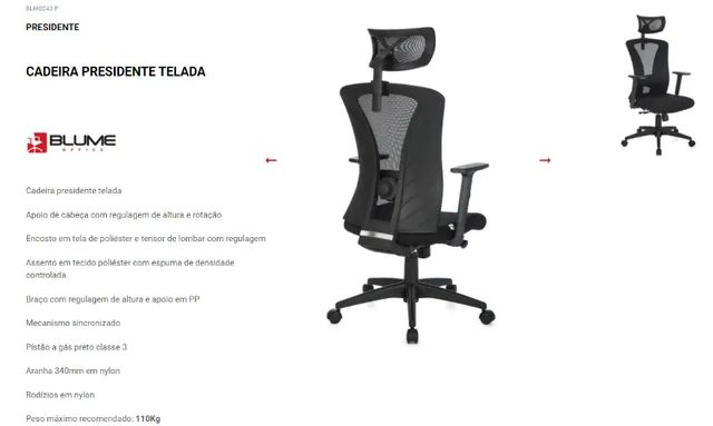 Cadeira Presidente com Apoio Lombar - Cadeira Presidente com Tensor Lombar - Promoção - Foto 3