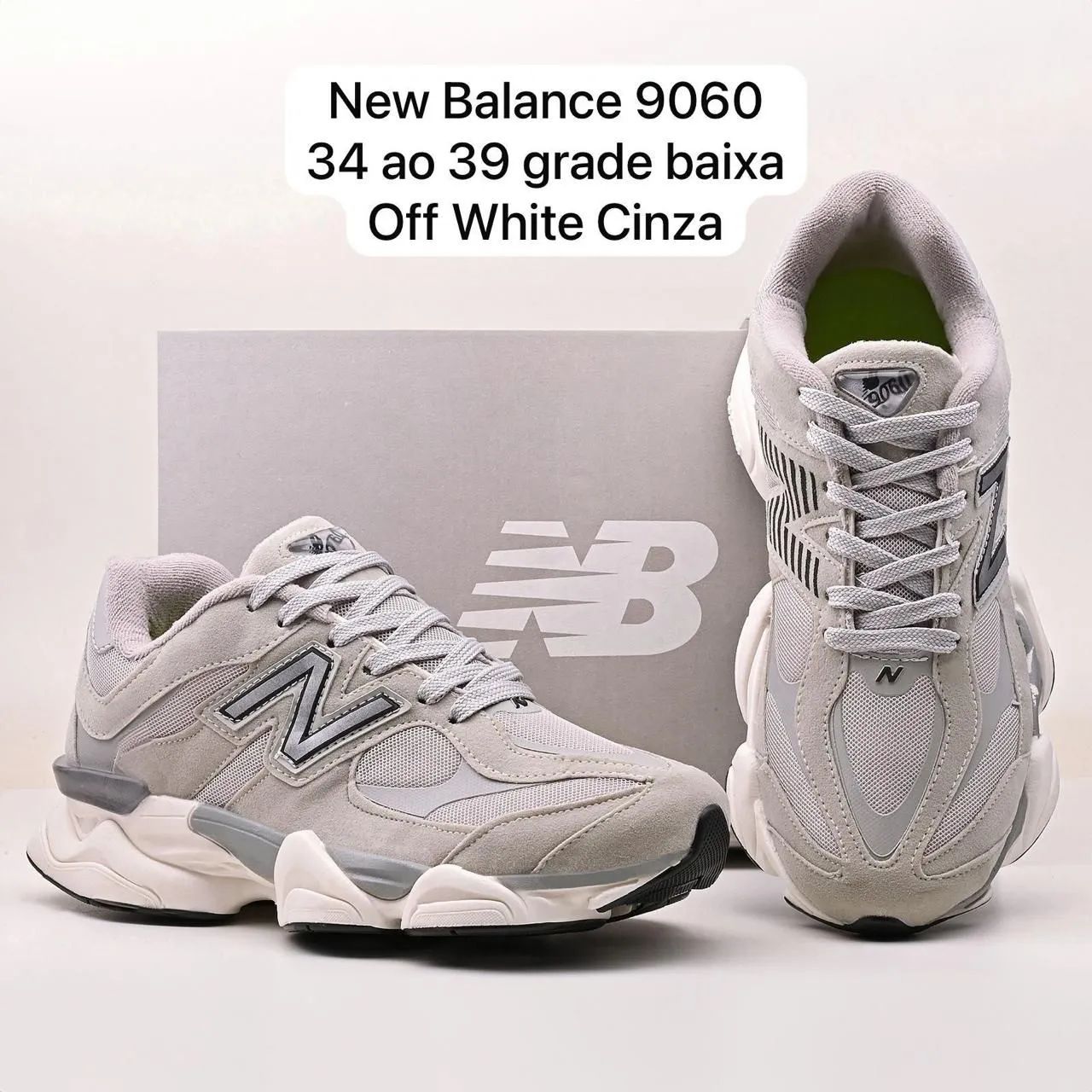 Tênis New Balance 9060 Off White Cinza - 34 ao 39 - Calçados