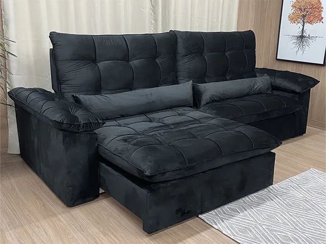 Sofá Retrátil Reclinável Molas Ensacadas 2,90m Preto Sublime a65 - Foto 3