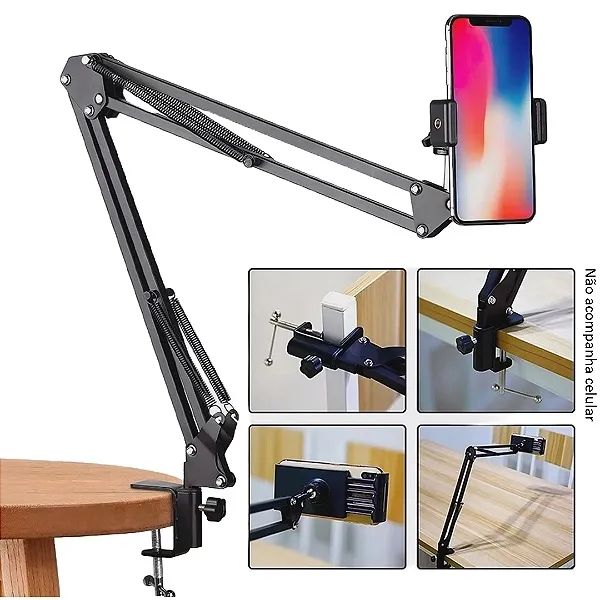 Suporte Articulado Para Microfone, Tablet e Celular Estúdio Mesa Ajustável - Lehmox