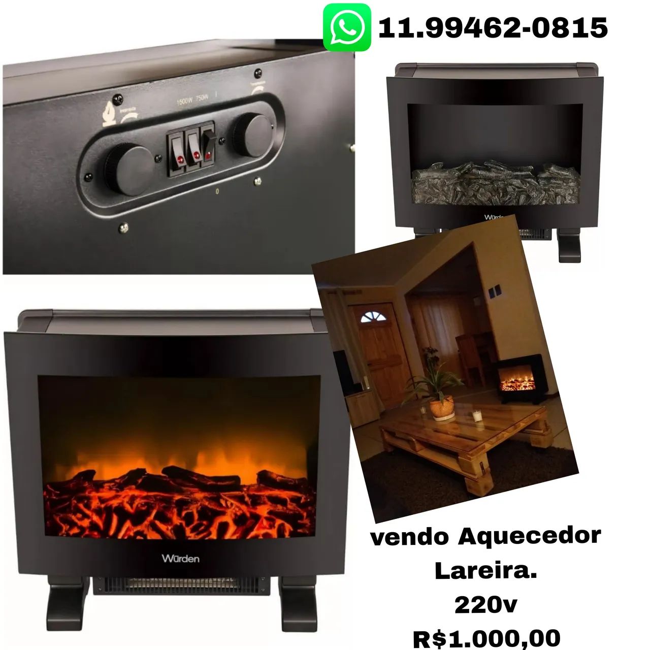 Lareira Elétrica Aquecedor - Foto 4