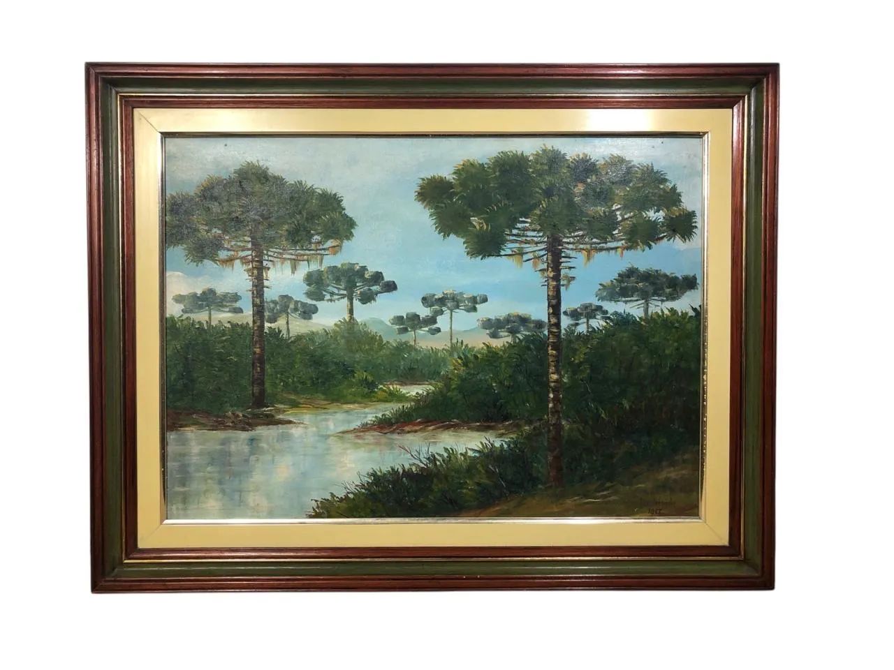 Quadro antigo de paisagem com árvores